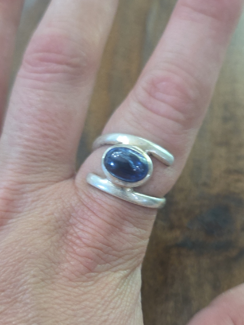 Sterling Silver Blue Stone Open Band Ring